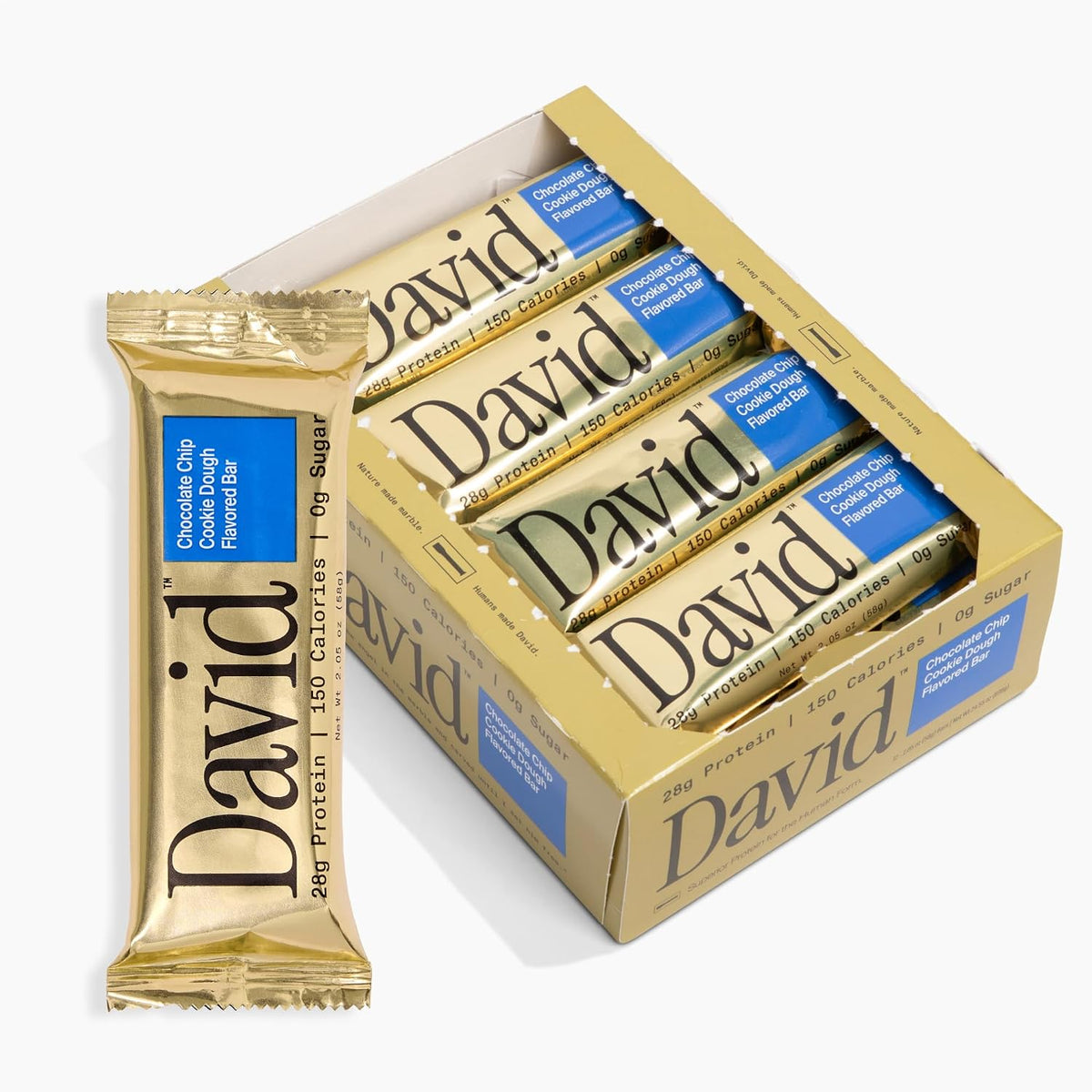 David Chocolate Chip Cookie Dough Protein Bars | 28g Protein | 12 Pack